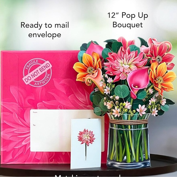 Pop Up Cards 12" Flower Floral Bouquet 3D Popup Greeting Cards w note card New - Picture 6 of 9
